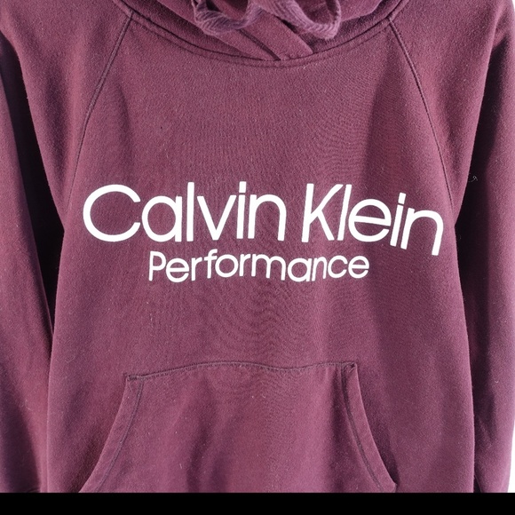 Calvin Klein Performance Maroon Wine Purple Hoodie Kangaroo Pocket Sweater - Picture 3 of 13